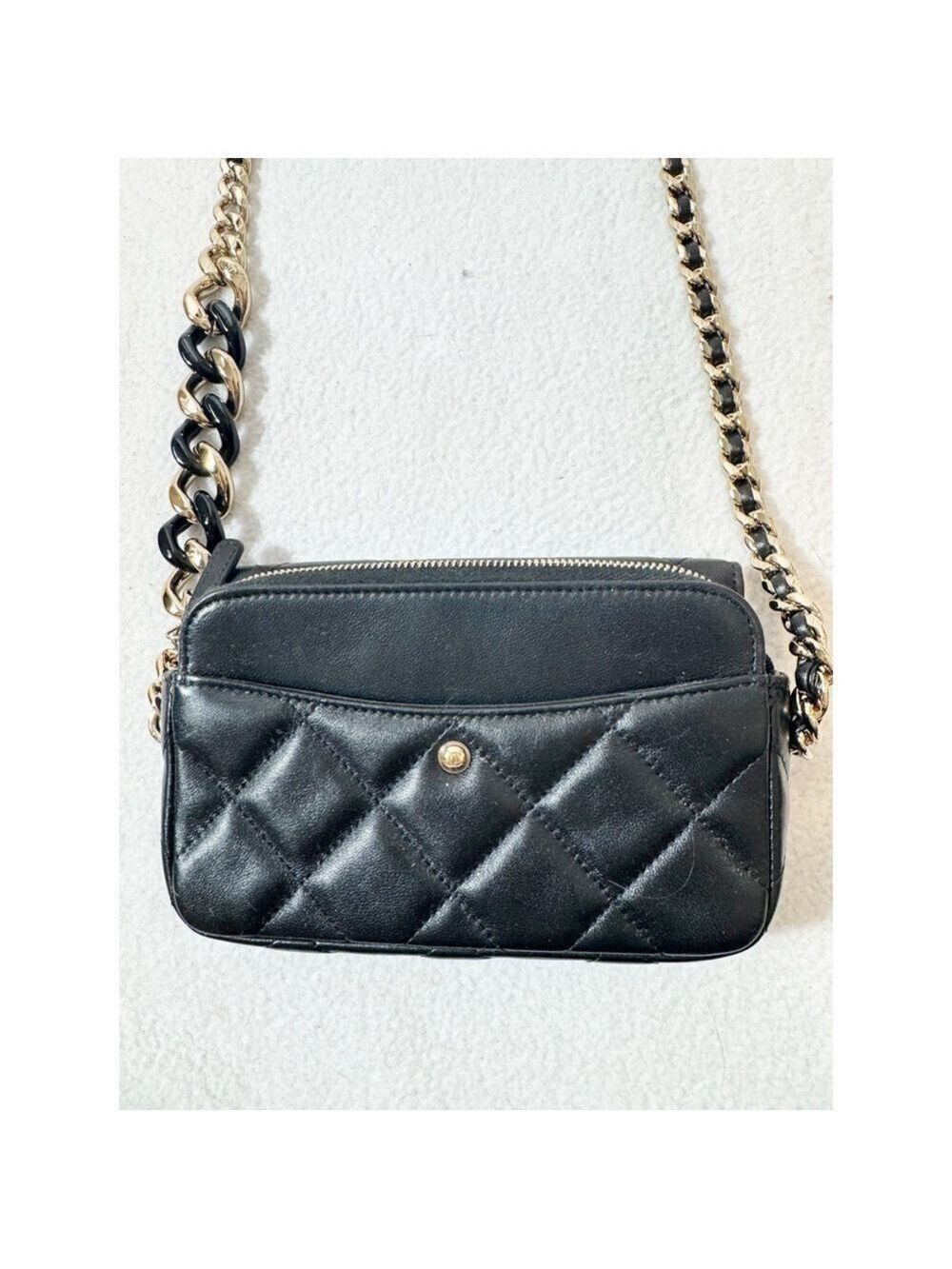 Chanel Mini Quilted Lambskin Chain Crossbody Bag Black Gold Hardware COA - Picture 9 of 16